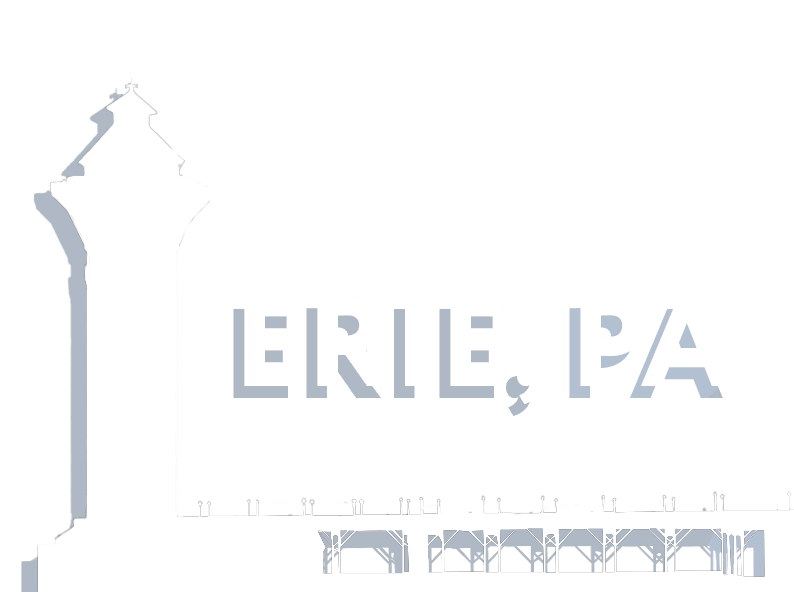Graphic of the Bicentennial Tower in Erie, PA. Bison Promotions & Marketing logo is faded in the background with Erie, PA in all caps.